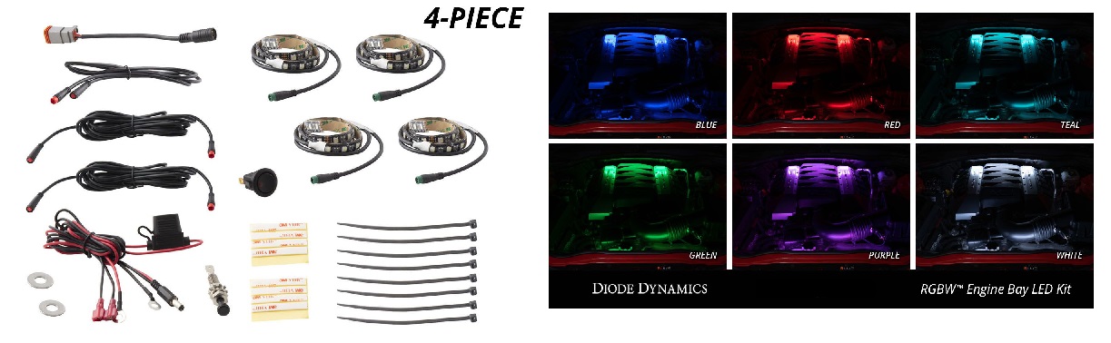 Diode Dynamics 4pc RGBW Multicolor Vehicle Engine Bay LED Kit - Click Image to Close